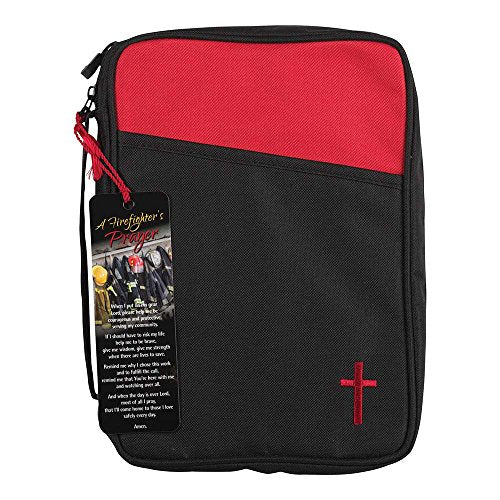 Firefighter S Prayer Red And Black Canvas Thinline Bible Cover Case With Handle