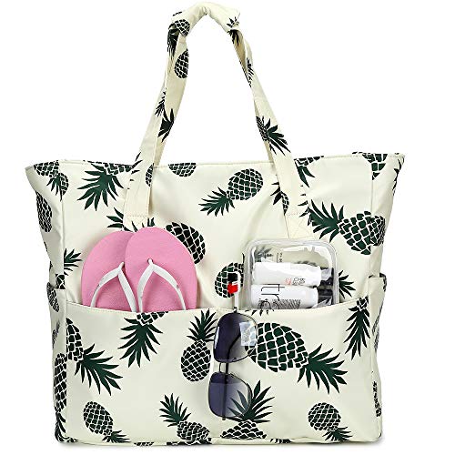 Mesh Beach Bag Travel Tote Bag with 8 Pockets Tropical Turtle Leaf Plant  Flower Art Large Swim Pool Tote Bags for Women