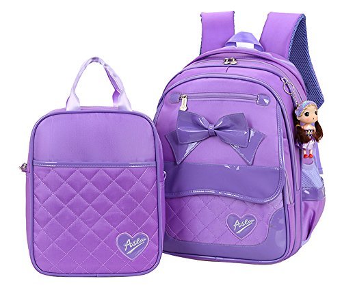 School Bags for Girls,2Pcs Bowknot Students Backpack,Elementary Princess  Bookbag Sets for School