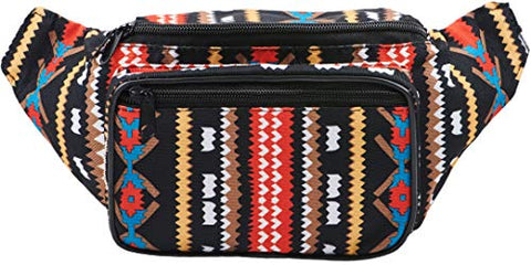 Festival Fanny Pack - Boho, Hippy, Eco, Woven, Cotton & Tribal Poly Styles (Black)