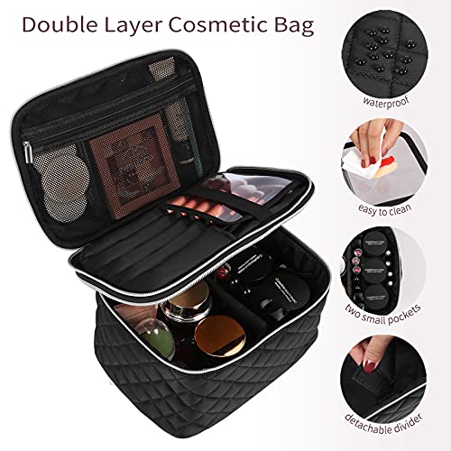 Brown LARGE MAKEUP BAG with dividers PORTABLE FOR TRAVEL 64F