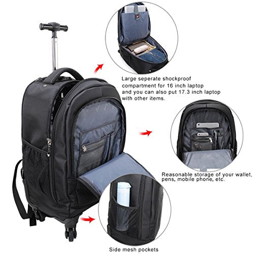 Racini Nylon Waterproof Rolling Backpack, Freewheel Travel School ...