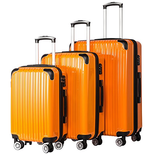 3 Piece Luggage Sets Hard Shell Suitcase Set with Spinner Wheels for Travel  Trips Business 20 24 28, Orange