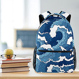 LORVIES Japanese Abstract Blue Wave Lightweight School Classic Backpack Travel Rucksack for Girls Women Kids Teens