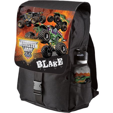 Personalized Monster Jam Revved Up Black Youth Backpack