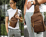 Eaglebeky Augur Men's Vintage Canvas Leather Shoulder Sling Satchel Bag (Khaki)