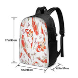 SSOIU Kio Fish Laptop Backpack With USB Charging Port,cherry blossom flower beautiful oriental asian sakura carp red Travel backpack