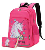 Girls Backpack Elementary Kids Fairy Bookbag Girly School bag Children Pencil Bag (Rosy - Fairy tale unicorn 2pcs)