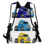 Multi leisure backpack,Cartoon Semi Trucks Set, travel sports School bag for adult youth College Students