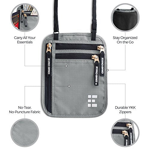 Zero Grid Neck Wallet w/RFID Blocking- Concealed Travel Pouch ...