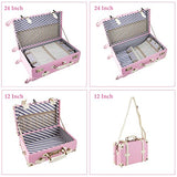 CO-Z Premium Vintage Luggage Sets 24" Trolley Suitcase and 12" Hand Bag Set with TSA Locks (Pink + Beige) (12" +24" Pink)