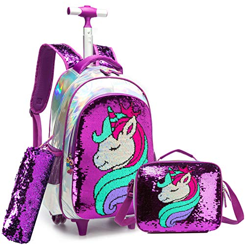 Unicorn Rolling Backpack for Girls School Backpack with Wheels,3