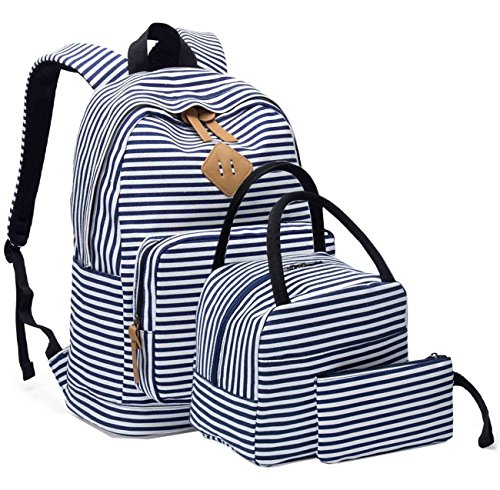 3PCS School Backpack for Girls, Kids Bookbags Set Primary Girls Students (Daypack + Lunch Bag + Pencil Case) (Navy Blue)