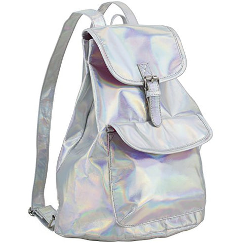 BJX Iridescent Silver Holographic Flap Backpack