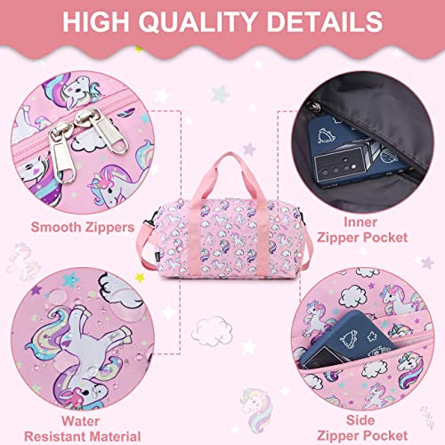 Travel Duffle Bag for Kids Girls Unicorn Weekender Bag Overnight Bag for  Girls Water Resistant Sports Gym Bag with Shoe Compartment Wet Pocket