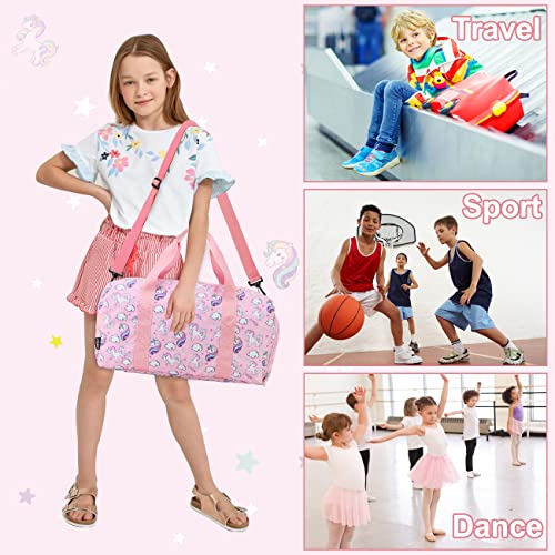 Travel Duffle Bag for Kids Girls Unicorn Weekender Bag Overnight Bag for  Girls Water Resistant Sports Gym Bag with Shoe Compartment Wet Pocket