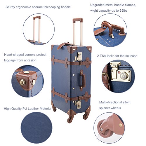 CO-Z Vintage Luggage Set, Hard Shell Suitcase with Spinner Wheels TSA Lock  and Carry On Briefcase with Combination Lock, Large 24 Trunk Small 12