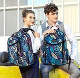 JEMIA Blue Leaves Style Backpack with Multi Compartments and Laptop Pocket Holder