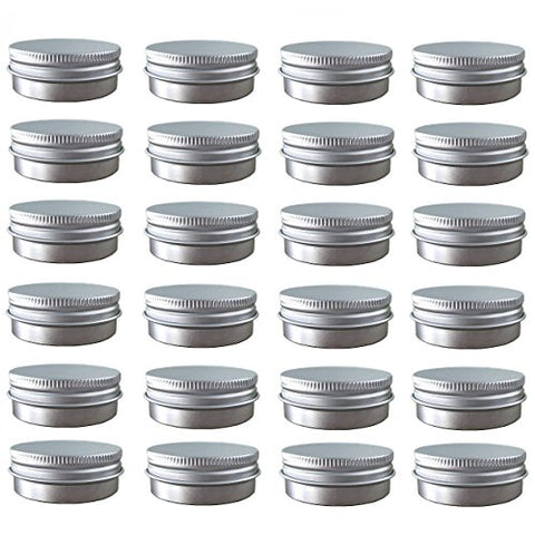 24 Pack (2 Oz/60ml) Screw Top Round Aluminum Tin Cans, Metal Tin Storage Jar Containers with Screw Cap for Lip Balm, Cosmetic, Candles, Salve, Make Up, Eye Shadow, Powder, Tea