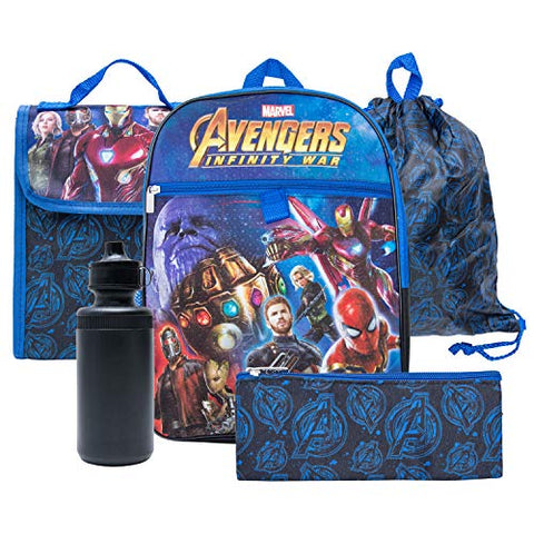 Marvel Avengers Backpack Combo Set - Marvel Avengers 5 Piece Backpack School Set (Navy/Black)