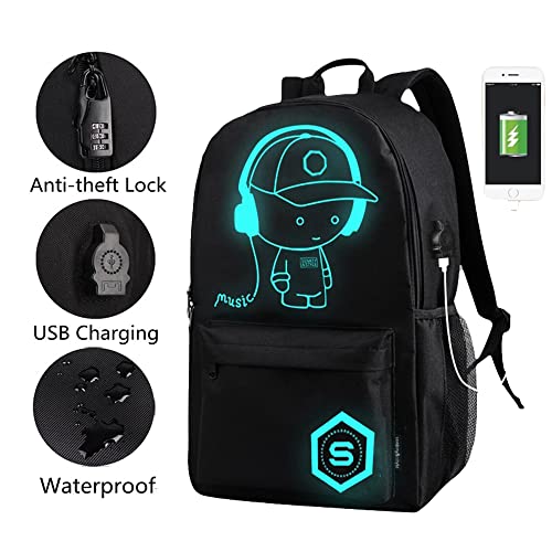 Starry Sky Pattern School Backpack, Anime Cartoon Luminous