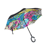 Mr.Lucien American Style Street Artisc Graffiti Reverse Inverted Umbrella, Street Art Mural Funny