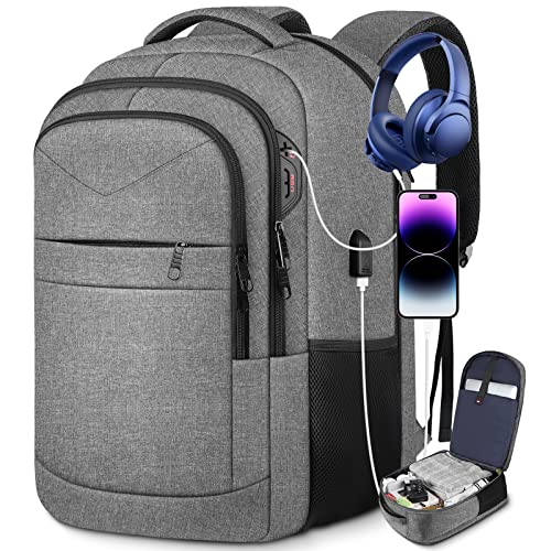 Large Black Laptop Backpack 17 Inch with USB Charging Port For Women Men  Waterproof College Backpack with Laptop Compartment Casual Daypack Backpacks  Carry On Backpack For Sport Black 