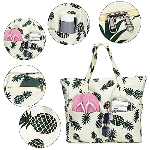 LELINTA Tote Bag With Zipper Waterproof Sandproof Women Beach Bag Handbag  Gym Bag Travel Shopping Bag Large Floral Print Tote Bag With Strap
