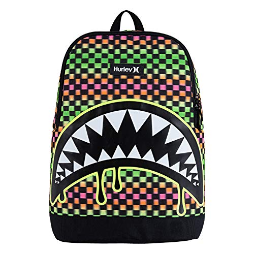 Hurley Shark Bite 18” Backpack Laptop Multicolored Check Padded