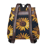 Retro Sunflower View Women's Genuine Leather Backpack Bookbag School Purse Shoulder Bag