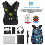 JEMIA Blue Leaves Style Backpack with Multi Compartments and Laptop Pocket Holder