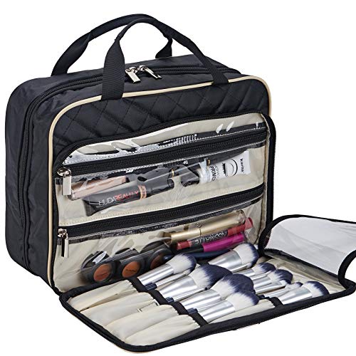 Extra Large Makeup Travel Bag Cosmetic Train Case Organizer with Shoulder  Strap and Dividers Compartment, Black - Walmart.com