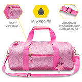 Bixbee Kids Duffle Bag, Dance Bag & Travel Bag for Sports, Gymnastics and Ballet with Adjustable Strap, Zippers, Pockets, and Flake-Resistant Glitter - Dance Bag for Girls in Sparkalicious Pink