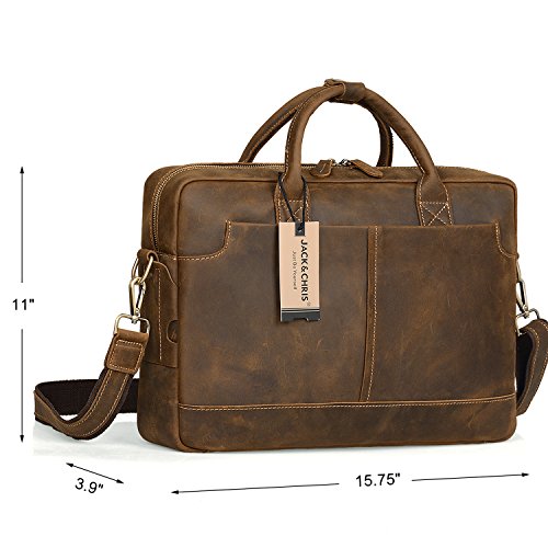  Jack&Chris Full Grain Leather Briefcase for Men,Business  Messenger Bag Laptop Bag Attache Case 15.6 : Electronics