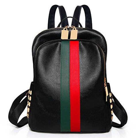 Lumento Womens Black Checkered Backpack With Inner Pouch - PU Vegan Leather  Daypack Satchel Fashion Bags For Gifts 