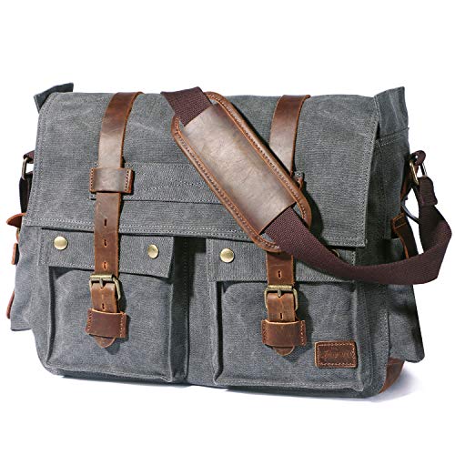 TWENTY FOUR Checkered Mens Travel Shoulder bag Messenger Bag Crossbody  Handbag Small Bag Classic Style -Black
