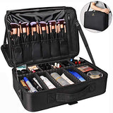 Relavel Makeup Train Case 3 Layer Large Size Professional Cosmetic Organizer Make Up Artist Box with Adjustable Shoulder (Large Black)