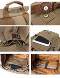 Leaper Vintage Canvas Leather Travel Rucksack Military Backpack Hiking Daypack Army Green