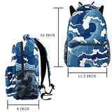 LORVIES Japanese Abstract Blue Wave Lightweight School Classic Backpack Travel Rucksack for Girls Women Kids Teens