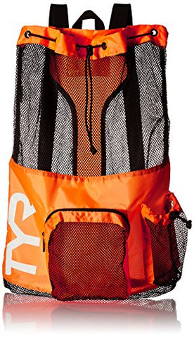 TYR Big Mesh Mummy Backpack For Wet Swimming, Gym, and Workout Gear , Orange