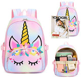 Kids Backpack Girls School Backpack Unicorn Preschool Kindergarten BookBag with Chest clip (Tie Dye headband unicorn)