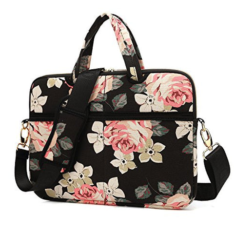 kayond Black Rose Canvas Fabric 15.6 inch Shoulder Bag