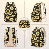 Sunflower Backpack Set 3-in-1 Kids School Bag, Junlion Laptop Backpack Lunch Bag Pencil Case Gift for Teen Girls Womens Black