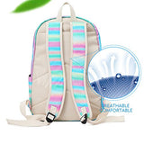 Pawsky School Backpack for Girls, 15" Laptop Backpack Daypack Kids School Bag Bookbag with Lunch Bag Pencil Case, Rainbow