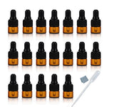 ELFENSTALL Simple-e - 50pcs 1ml (1/4 Dram) Amber Mini Glass Bottle 1cc Amber Sample Vial Small Essential Oil Bottle with Glass Eye Dropper + 1pc Glass Clean Cloth + 1pc 1ml Dropper