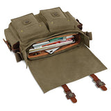 Kattee British Style Retro Unisex Canvas Leather Messenger Shoulder Bag Fits 14.7" Laptop (Army