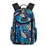 JEMIA Blue Leaves Style Backpack with Multi Compartments and Laptop Pocket Holder