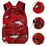 LORVIES Japanese Cranes Bird And Cedar Leaves Pattern Large Backpack for Students School Bookbag