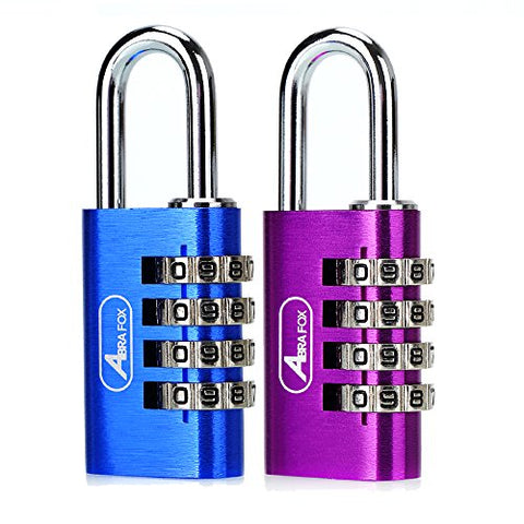 ABRAFOX Padlock, Set Your Own 4 Digit Combination Luggage Lock Blue+purple 2-pack