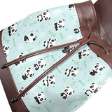 Cartoon Panda Bamboo Women's Genuine Leather Backpack Bookbag School Shoulder Bag